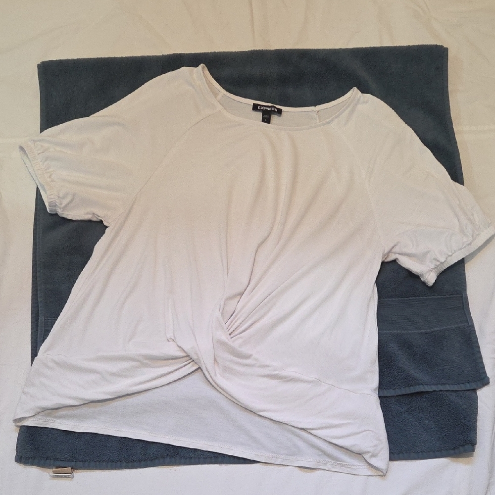 Express White Twist Front Short Sleeve Tee